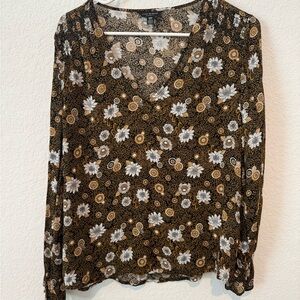 Lucky Brand Black and Brown Floral Blouse